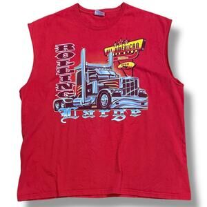 VTG Sleeveless T-Shirt Mens Red Diesel Truck Rolling Large Graphic Tee Sz XXL